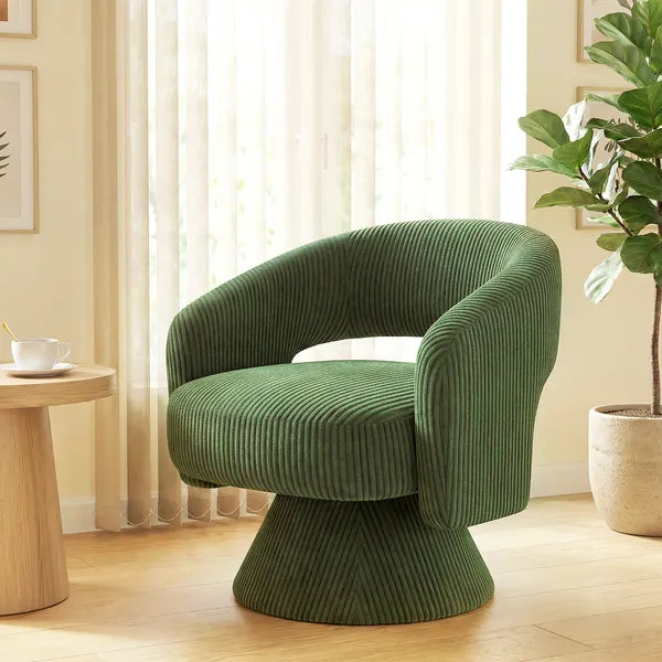 Swivel Barrel Accent Chair, Modern Upholstered Living Room Chair with Thick Padding for Reading, Green - product image 2