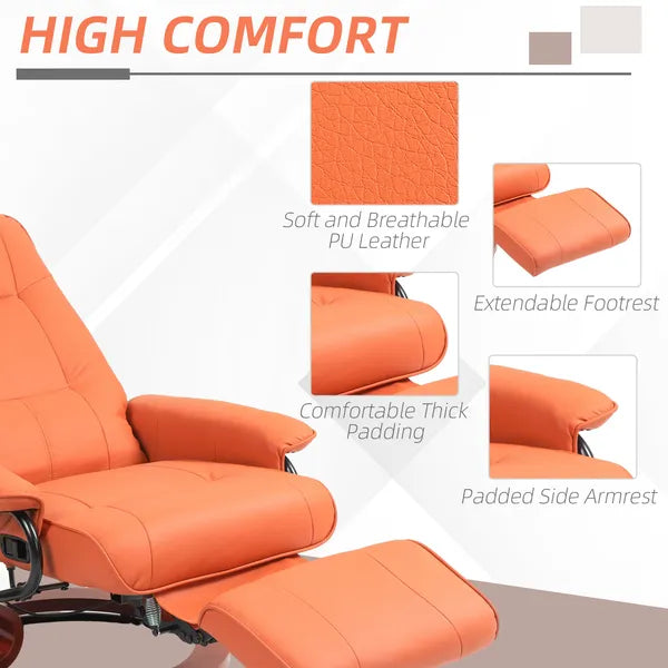 HOMCOM Swivel Recliner Chair with Footrest 145 Degree Recline Orange - product image 6