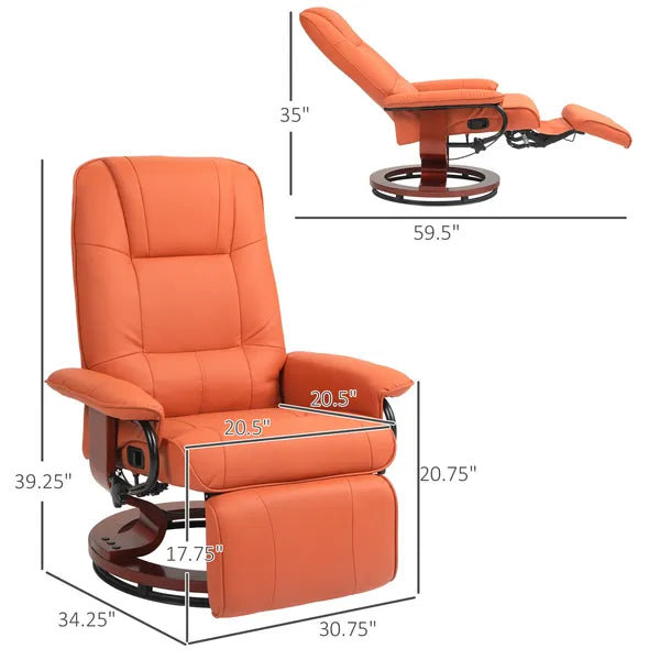 HOMCOM Swivel Recliner Chair with Footrest 145 Degree Recline Orange - product image 3
