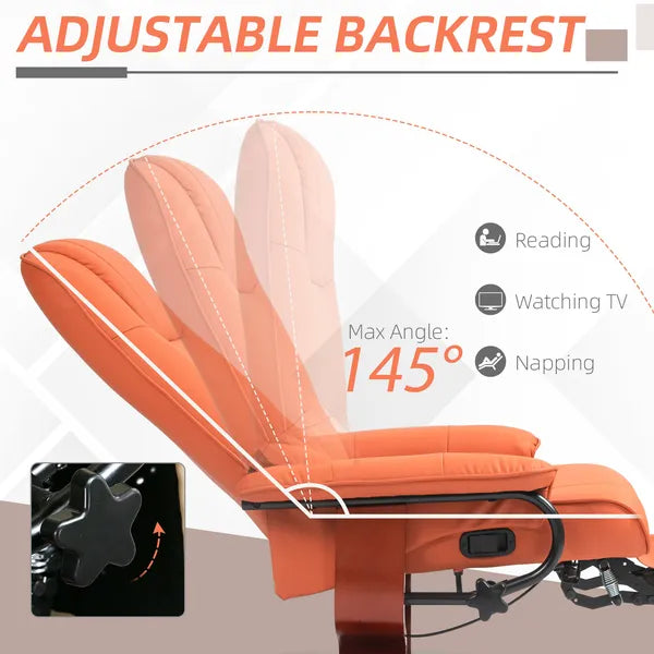 HOMCOM Swivel Recliner Chair with Footrest 145 Degree Recline Orange - product image 4