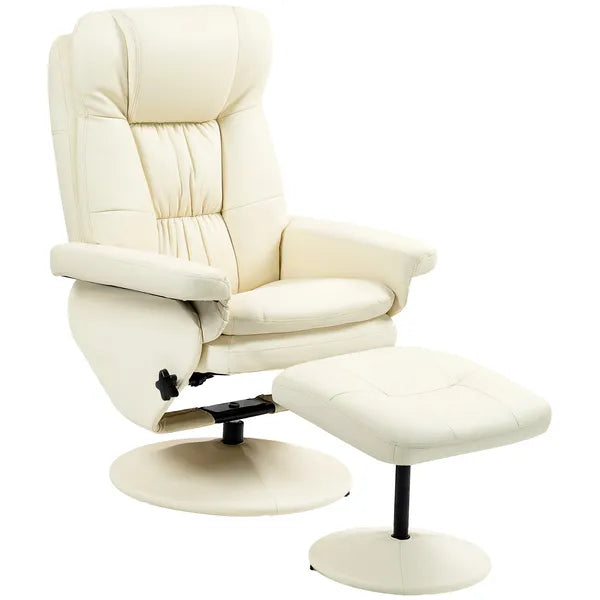 Swivel Recliner Chair with Ottoman, Upholstered Recliner and Footrest with Round Wrapped Base for Living Room, Cream White - product image 1
