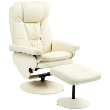 Swivel Recliner Chair with Ottoman, Upholstered Recliner and Footrest with Round Wrapped Base for Living Room, Cream White - product image 1