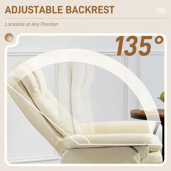 Swivel Recliner Chair with Ottoman, Upholstered Recliner and Footrest with Round Wrapped Base for Living Room, Cream White - product image 4