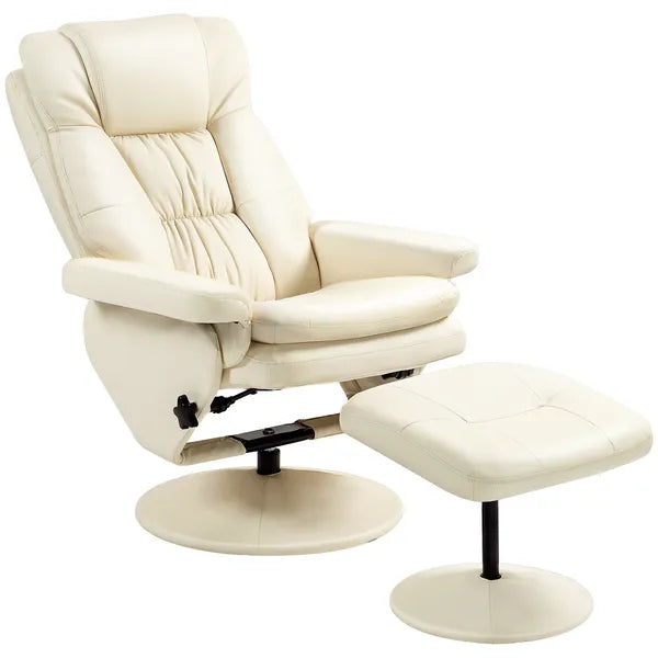 Swivel Recliner Chair with Ottoman, Upholstered Recliner and Footrest with Round Wrapped Base for Living Room, Cream White - product image 11