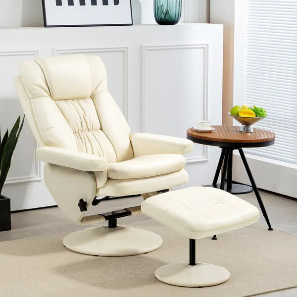 Swivel Recliner Chair with Ottoman, Upholstered Recliner and Footrest with Round Wrapped Base for Living Room, Cream White - product image 2