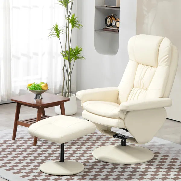 Swivel Recliner Chair with Ottoman, Upholstered Recliner and Footrest with Round Wrapped Base for Living Room, Cream White - product image 10