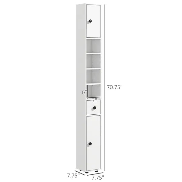 Kleankin Tall Bathroom Storage Cabinet, 71" Narrow with Open Shelves and 2 Door Cabinets, Adjustable Shelves, White - product image 3