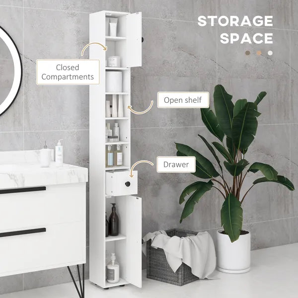 Kleankin Tall Bathroom Storage Cabinet, 71" Narrow with Open Shelves and 2 Door Cabinets, Adjustable Shelves, White - product image 4