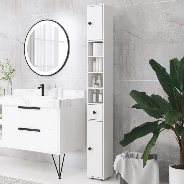 Kleankin Tall Bathroom Storage Cabinet, 71" Narrow with Open Shelves and 2 Door Cabinets, Adjustable Shelves, White - product image 2