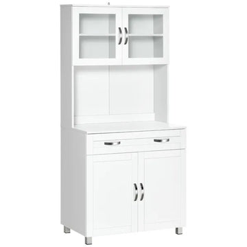 Tall Kitchen Pantry Cabinet Storage, Modern Kitchen Pantry Cabinet with Framed Glass Doors, Shelves and Drawers, White - product image 1