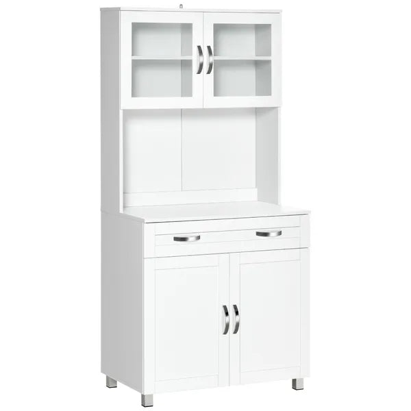 Tall Kitchen Pantry Cabinet Storage, Modern Kitchen Pantry Cabinet with Framed Glass Doors, Shelves and Drawers, White - product image 1