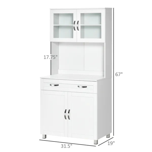 Tall Kitchen Pantry Cabinet Storage, Modern Kitchen Pantry Cabinet with Framed Glass Doors, Shelves and Drawers, White - product image 3