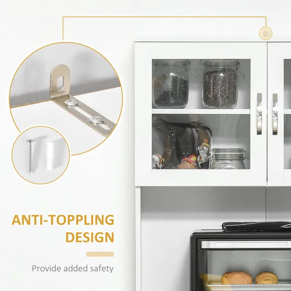Tall Kitchen Pantry Cabinet Storage, Modern Kitchen Pantry Cabinet with Framed Glass Doors, Shelves and Drawers, White - product image 7