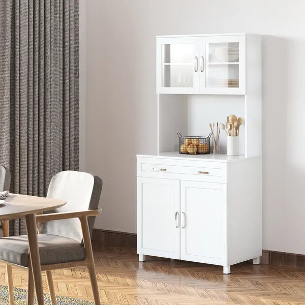 Tall Kitchen Pantry Cabinet Storage, Modern Kitchen Pantry Cabinet with Framed Glass Doors, Shelves and Drawers, White - product image 11