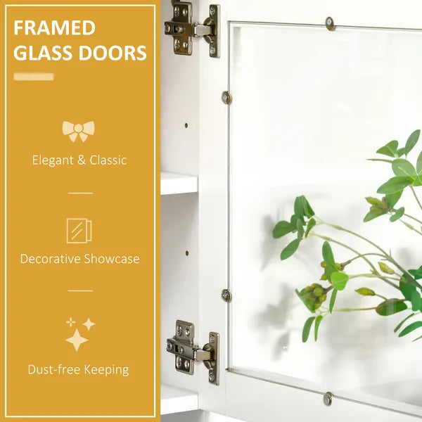 Tall Kitchen Pantry Cabinet Storage, Modern Kitchen Pantry Cabinet with Framed Glass Doors, Shelves and Drawers, White - product image 8