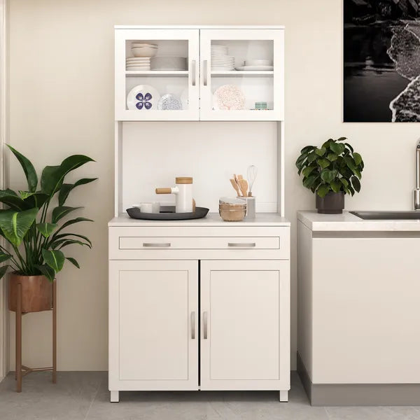 Tall Kitchen Pantry Cabinet Storage, Modern Kitchen Pantry Cabinet with Framed Glass Doors, Shelves and Drawers, White - product image 16
