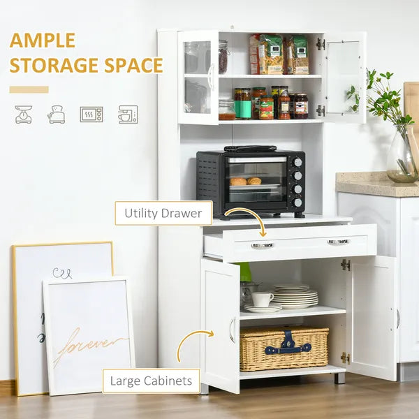 Tall Kitchen Pantry Cabinet Storage, Modern Kitchen Pantry Cabinet with Framed Glass Doors, Shelves and Drawers, White - product image 4