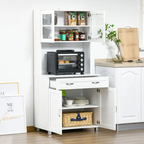 Tall Kitchen Pantry Cabinet Storage, Modern Kitchen Pantry Cabinet with Framed Glass Doors, Shelves and Drawers, White - product image 10