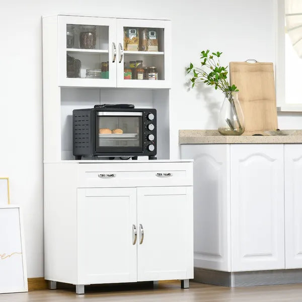 Tall Kitchen Pantry Cabinet Storage, Modern Kitchen Pantry Cabinet with Framed Glass Doors, Shelves and Drawers, White - product image 9