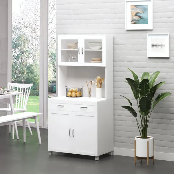 Tall Kitchen Pantry Cabinet Storage, Modern Kitchen Pantry Cabinet with Framed Glass Doors, Shelves and Drawers, White - product image 12
