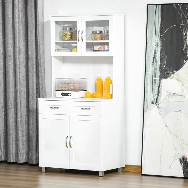 Tall Kitchen Pantry Cabinet Storage, Modern Kitchen Pantry Cabinet with Framed Glass Doors, Shelves and Drawers, White - product image 2