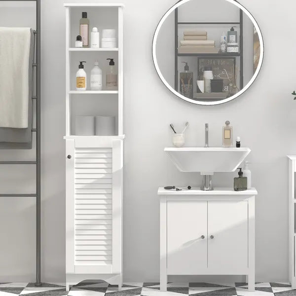 HOMCOM Tall Linen Cabinet Bathroom Floor Storage 3-Tier Shelf Cupboard White - product image 8