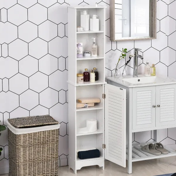 HOMCOM Tall Linen Cabinet Bathroom Floor Storage 3-Tier Shelf Cupboard White - product image 11