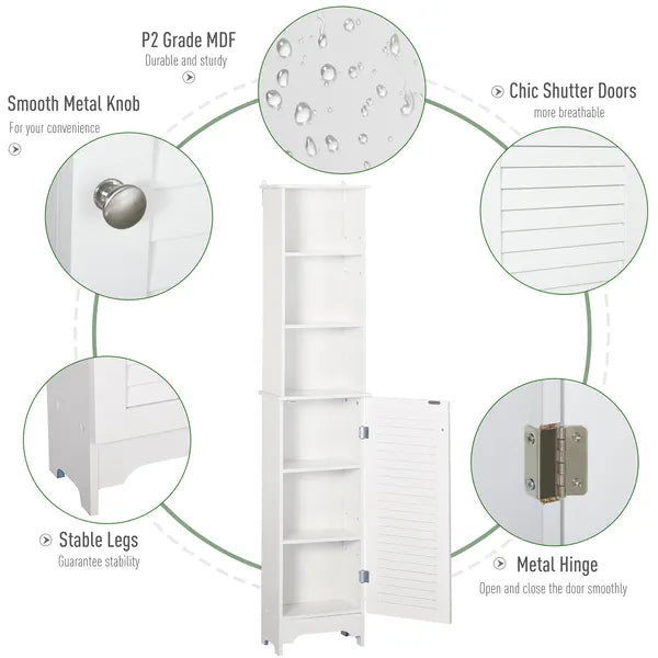 HOMCOM Tall Linen Cabinet Bathroom Floor Storage 3-Tier Shelf Cupboard White - product image 7