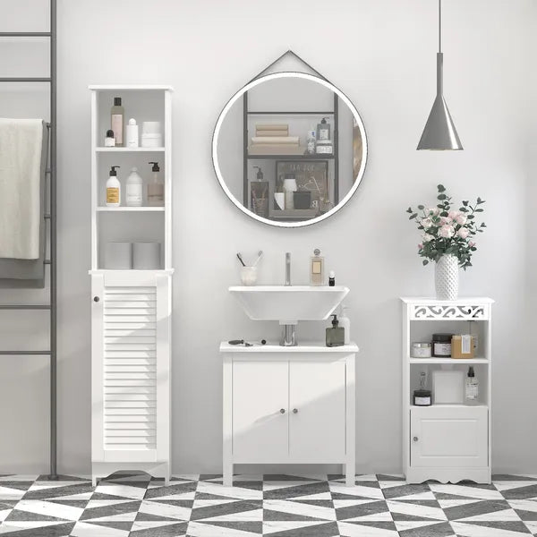 HOMCOM Tall Linen Cabinet Bathroom Floor Storage 3-Tier Shelf Cupboard White - product image 2