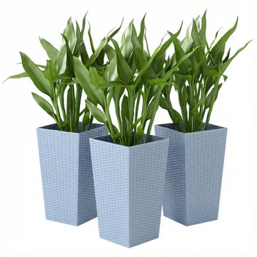 Outsunny Tall Planters for Outdoor Plants Set of 3, 24 In Taper Planters with Drainage Holes, Rattan Decor Plant Pots, Light Gray - product image 1