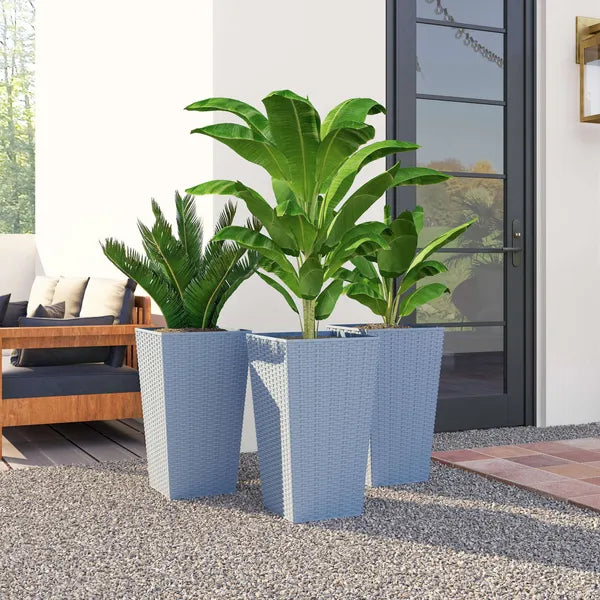 Outsunny Tall Planters for Outdoor Plants Set of 3, 24 In Taper Planters with Drainage Holes, Rattan Decor Plant Pots, Light Gray - product image 8