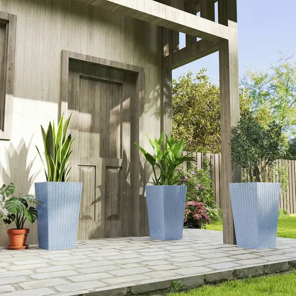 Outsunny Tall Planters for Outdoor Plants Set of 3, 24 In Taper Planters with Drainage Holes, Rattan Decor Plant Pots, Light Gray - product image 10