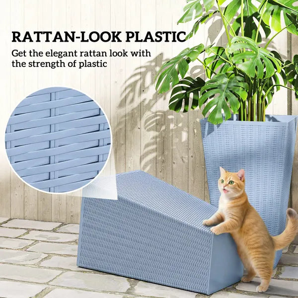 Outsunny Tall Planters for Outdoor Plants Set of 3, 24 In Taper Planters with Drainage Holes, Rattan Decor Plant Pots, Light Gray - product image 6
