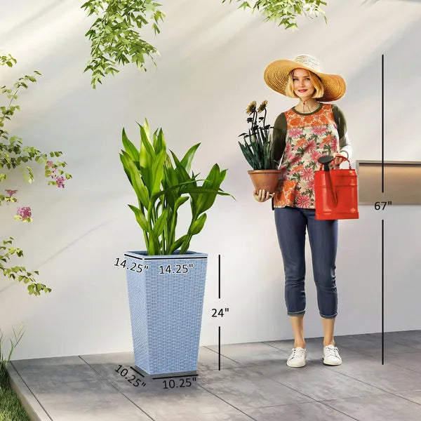 Outsunny Tall Planters for Outdoor Plants Set of 3, 24 In Taper Planters with Drainage Holes, Rattan Decor Plant Pots, Light Gray - product image 3