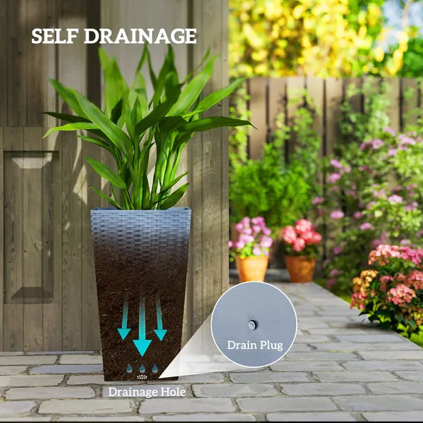 Outsunny Tall Planters for Outdoor Plants Set of 3, 24 In Taper Planters with Drainage Holes, Rattan Decor Plant Pots, Light Gray - product image 5