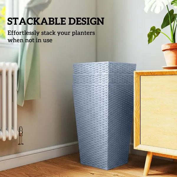 Outsunny Tall Planters for Outdoor Plants Set of 3, 24 In Taper Planters with Drainage Holes, Rattan Decor Plant Pots, Light Gray - product image 7