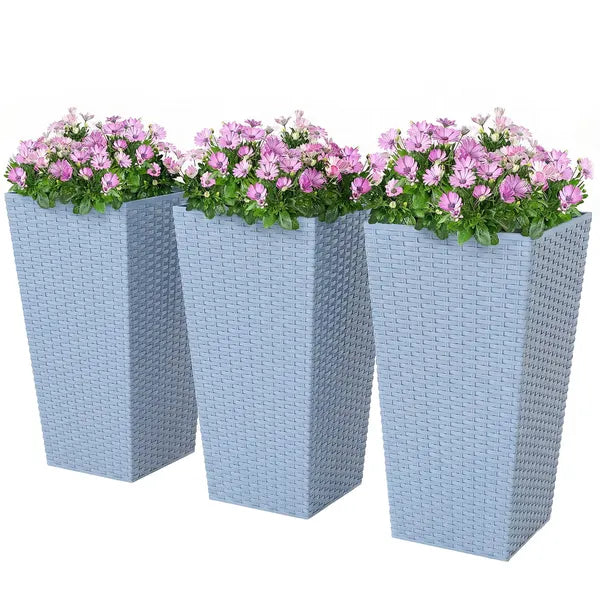 Outsunny Tall Planters for Outdoor Plants Set of 3, 24 In Taper Planters with Drainage Holes, Rattan Decor Plant Pots, Light Gray - product image 11