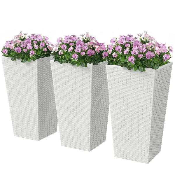 Outsunny Tall Planters for Outdoor Plants Set of 3, 24 In Taper Planters with Drainage Holes, Rattan Decor Plant Pots, White - product image 11