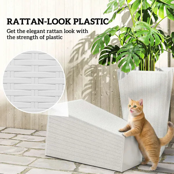 Outsunny Tall Planters for Outdoor Plants Set of 3, 24 In Taper Planters with Drainage Holes, Rattan Decor Plant Pots, White - product image 6