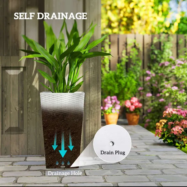 Outsunny Tall Planters for Outdoor Plants Set of 3, 24 In Taper Planters with Drainage Holes, Rattan Decor Plant Pots, White - product image 5