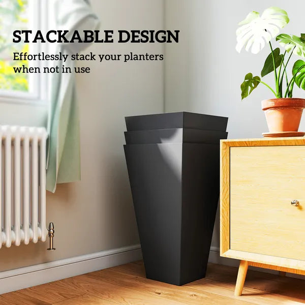 Outsunny Tall Plastic Planters 28 Inch 3-Pack Large Outdoor Indoor Garden Flower Pots for Entryway Patio Yard Black - product image 7