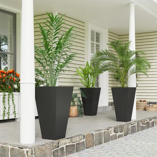Outsunny Tall Plastic Planters 28 Inch 3-Pack Large Outdoor Indoor Garden Flower Pots for Entryway Patio Yard Black - product image 2