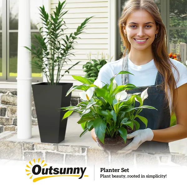 Outsunny Tall Plastic Planters 28 Inch 3-Pack Large Outdoor Indoor Garden Flower Pots for Entryway Patio Yard Black - product image 9