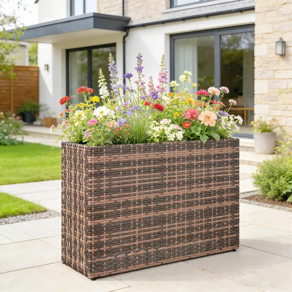 Outsunny Tall Rectangular Planter with Removable Liner, Holes, PE Wicker Large Planter Box for Indoor Outdoor Plants, Brown - product image 2