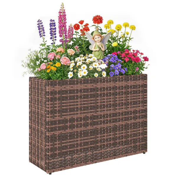 Outsunny Tall Rectangular Planter with Removable Liner, Holes, PE Wicker Large Planter Box for Indoor Outdoor Plants, Brown - product image 11