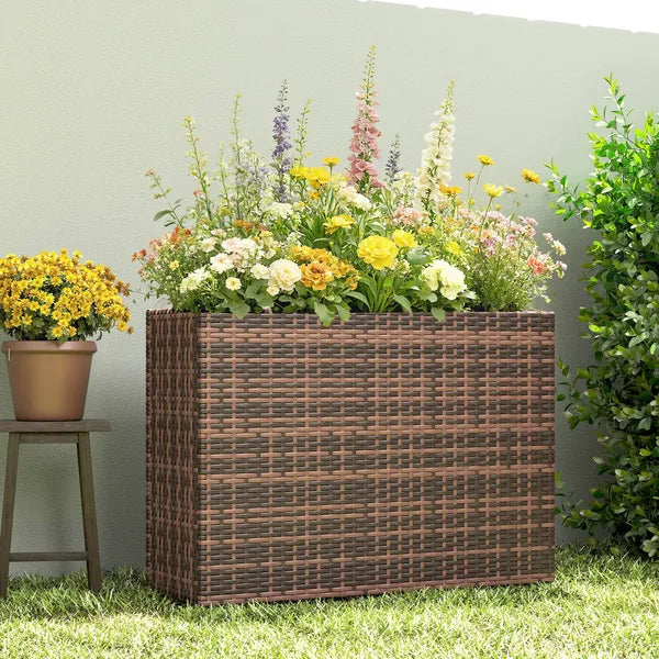 Outsunny Tall Rectangular Planter with Removable Liner, Holes, PE Wicker Large Planter Box for Indoor Outdoor Plants, Brown - product image 8