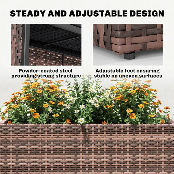 Outsunny Tall Rectangular Planter with Removable Liner, Holes, PE Wicker Large Planter Box for Indoor Outdoor Plants, Brown - product image 6