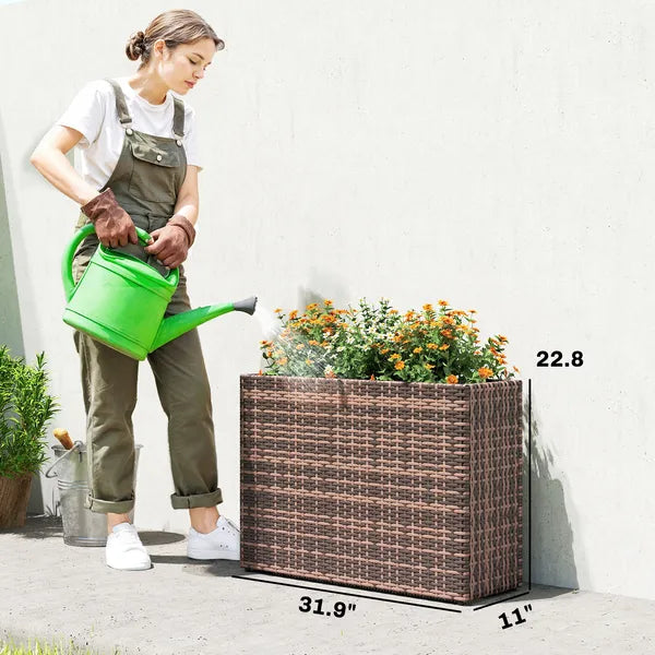 Outsunny Tall Rectangular Planter with Removable Liner, Holes, PE Wicker Large Planter Box for Indoor Outdoor Plants, Brown - product image 3