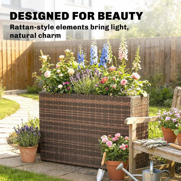 Outsunny Tall Rectangular Planter with Removable Liner, Holes, PE Wicker Large Planter Box for Indoor Outdoor Plants, Brown - product image 5