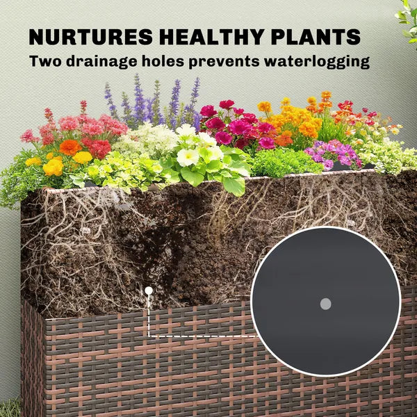 Outsunny Tall Rectangular Planter with Removable Liner, Holes, PE Wicker Large Planter Box for Indoor Outdoor Plants, Brown - product image 7
